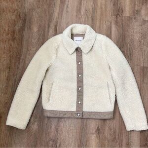 Madewell Cream Teddy Jacket with Tan Trim